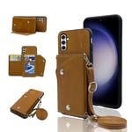 ELISORLI Phone Cover for Samsung Galaxy A05s/A05 Wallet Case with Crossbody Shoulder Strap and Stand Leather Credit Card Holder Flip Purse Cell Accessories Ao5s Ao5 A 05s 05 Girls Women Men Brown