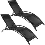 Tectake - Lot de 2 transats avec coussin de tête - lot de 2 chaises longues, bains de soleil, transats jardin - noir