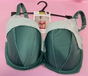 Marks & Spencer 34E new green satin and lace padded underwired balcony bra