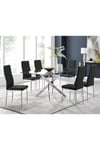 Leonardo Glass And Chrome Metal Dining Table And 6 Milan Chairs Dining Set