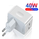 40W USB C Snabbladdare, 2 USB-C-portar, Snabbladdare för iphone 13/