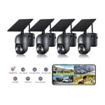 Lot de 4 Caméra Surveillance WiFi Extérieure avec Panneau Solaire Caméra S20 4MP sans Fil sur Batterie Rechargeable Détection Humaine pir Noir