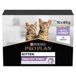 PRO PLAN® Kitten 1-12M HEALTHY START with Turkey in Gravy Wet Cat Food Pouches 10x85g, Pack of 4