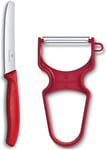 Victorinox Swiss Classic Set 2 Couteaux d'Office avec Éplucheur, Couteau de Cuisine pour Fruit et Légumes, Acier Inoxydable, Compatible Lave-Vaisselle, Rouge