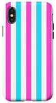 Coque pour iPhone X/XS Rose Bleu rayé Esthétique Girly Preppy White Stripes