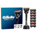 Gillette ProGlide Rasoir pour homme, 1 rasoir Gillette, 8 recharges, base pour rasoir, lames de rasoir