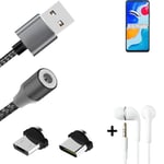 Data charging cable for + headphones Xiaomi Redmi Note 11S Global + USB type C a