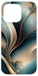 Coque pour iPhone 15 Pro Max Golden Breeze – Motif abstrait bleu sarcelle et doré