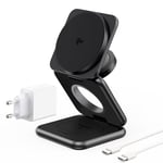 KU XIU X40Q Chargeur à Induction sans Fil 3-en-1 Pliable (Qi2 Certifié), Station de Charge 15W Rapide pour iPhone 16/15/14/13/12, 5W pour Apple Watch 10/9/8/7/Ultra/SE et AirPods 4/3/2 Pro - Noir