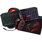 Pack Pro Gamer spécial PS4 AMSTRAD HUNTERS 5 pièces: Clavier, Souris & tapis, Casque & adaptateur. USB & Retro-éclairage RVB