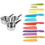 Morphy Richards 970003 Equip 3-Piece Pan Set, Stainless Steel & Amazon Basics 12-Piece Knife Set, Multicolor