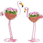 Kikth Lot de 2 Pots de Fleurs de Jardin en Forme de Flamant Rose avec Panier, Pot de Fleurs en métal pour Jardin, Cour, pelouse, Patio, Porche