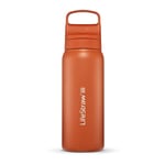 LifeStraw Go Series — Insulated Stainless Steel Water Filter Bottle for Travel and Everyday Use Removes Bacteria, Parasites and Microplastics, Improves Taste, 24oz Kyoto Orange