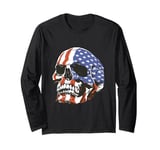 American Flag Skull Biker Punk Rock Design Long Sleeve T-Shirt