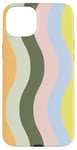 Coque pour iPhone 15 Plus Jaune, rose et orange, rayures ondulées pastel, esthétique des années 70