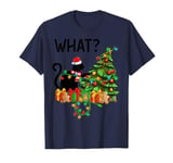 Cat What Xmas Lighting Black Cat Pushing Christmas Tree T-Shirt