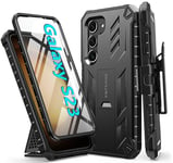 FNTCASE Coque pour Samsung Galaxy S23 : Protection complète à 360° résistante aux Chocs – Qualité Militaire Mate résistante avec béquille intégrée et Clip Ceinture Robuste (Noir)