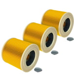 3x filtre plissé compatible avec Kärcher wd 2.500 m, wd 2 Cartridge Filter, wd 2 aspirateur - jaune - Vhbw