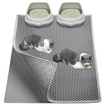 Garoopion Tapis Litiere Chat, 90x76cm Imperméable Tapis de Litière pour Chat，Non Toxique EVA Tapis Chat Litiere, Tapis Litière Chat Double Couche en Nid d'abeille Design, Gris, 1 Côté Connecté