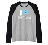 I Love Saint Lucia Pride St. Lucian Flag Heart Raglan Baseball Tee