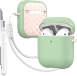 Étui pour AirPods Case Cover avec kit de Nettoyage, Housse de Protection complète Contre Les Chutes avec lanière, Couleur Macaron Jeune pour Airpods 2/1 gén,Vert/Rose