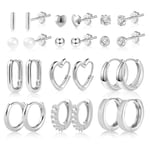 ASH'S CHOICE 12 Pcs Boucles Doreilles CréolesFemme Acier Inoxydable Piercing Oreille Cartilage Helix, S925/Plaqué Or 14 Carats