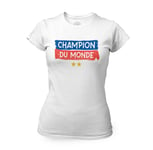 T-Shirt Femme Col Rond Champion Du Monde Foot France Team 2 Etoiles