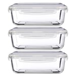 Freska 3pc 1520ml Borosilicate Glass Lunch Box Food Container Airtight Lid Set