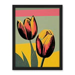 Wee Blue Coo Bright Modern Silkscreen Tulip Blooms Stencil Dusky Pink Sage Green Mustard Yellow Artwork Framed Wall Art Print 18X24 Inch