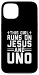 Coque pour iPhone 13 Cette fille court sur Jesus and Uno, jeu de cartes chrétien amusant