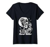 Womens Never Better Skeleton / Funny Woman Drinking Coffee Moon V-Neck T-Shirt