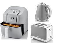 Swan Retro Grey Jug Kettle, 2 Slice Toaster & 6L Air Fryer Kitchen Set