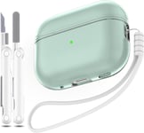 Coque Compatible avec Airpods Pro 2ème/1ère génération, Compatible avec Airpods Pro 2ème génération USB C, Coque Transparente Souple Antichoc avec Stylo de Nettoyage pour lanière,Vert