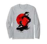 Japanese Samurai Warrior Japanese Dragon Red Moon Japan Long Sleeve T-Shirt