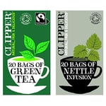 Clipper Organic Pure Green Tea (Pack of 6) & Organic Nettle Herbal Infusion Teabags, Pack of 6