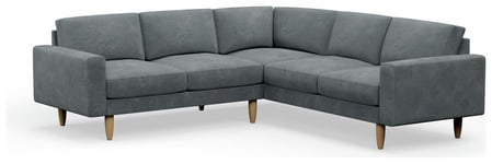 Hutch Plus Velvet Block Arm 5 Seater Corner Sofa- Slate Grey