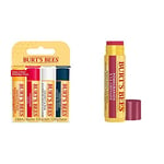 Burt's Bees Les Meilleurs Baumes 100% Naturels Multipack 4 Pièces & Baume à lèvres teinté 100% naturel, grenade, à la cire d'abeille et aux extraits de fruits, 1 crayon