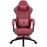 Dowinx Gaming Chair with Spring Cushion,Racing Gamer Chair with Massage Lumbar Support, Ergonomic Gaming Armchair with Footrest Office Chair PU Leather Red