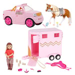 Lori 62243460973 Briella's Set American, Mini, Pickup Truck, 6-inch Horseback Riding Doll & Car – Toy, Horse Trailer & Grooming Accessories – Equestrian Playset for Kids – 3 Years +, One Size