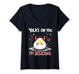 Womens Yolk’s on You I’m Delicious Funny Deviled Egg Food Humor V-Neck T-Shirt