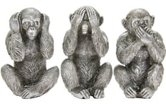 Monkey Statue Three Wise Monkeys Sculpture See Hear Speak No Evil, Silver Finish