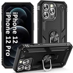 ADDIT Coque de téléphone pour iPhone 12/iPhone 12 Pro, Coque de Protection de qualité Militaire pour iPhone 12 Pro avec Anneau de Support de Voiture pour iPhone 12/iPhone 12 Pro 6,1", Noir