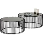 Kare Design Coffee Table Wire, Black, Set of 2, steel, glass table top, modern, round center table, sofa side table for living room, bedroom, office, 34x70cm, 31x60cm