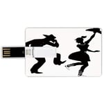 8G USB Flash Drives Credit Card Shape Western Memory Stick Bank Card Style Black Silhouette of Couple Dressed in Traditional Western Style Clothes Dancing Decorative,Black White Waterproof Pen Thumb