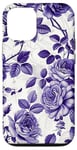 Coque pour iPhone 13 Pro Chinoiserie Violet Toile Motif Roses Feuilles Jardin