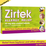 30 Zirtek Allergy Relief Hayfever Pet Dust Skin Stings Pets Hives Tablets 10mg