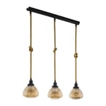 Eglo Suspension Rampside 3 Ampoules Vintage Au Design Industriel en Acier, Couleur : Noir, Marron, Verre Ambré, Culot : E27