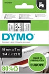 Dymo D1 etikettape, 19 mm, svart på genomskinlig