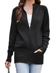 GRACE KARIN Gilet Femme Long à Col Montant Fermeture Éclair Pull Cardigan Manche Longue Grande Taille Hiver Chaud Noir -1 XXL