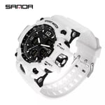 SANDA Herr Militärklockor Vit Watch LED Digital 50M vattentät watch Herr Multifunktionsklocka Relogio Masculino 6030 Men White